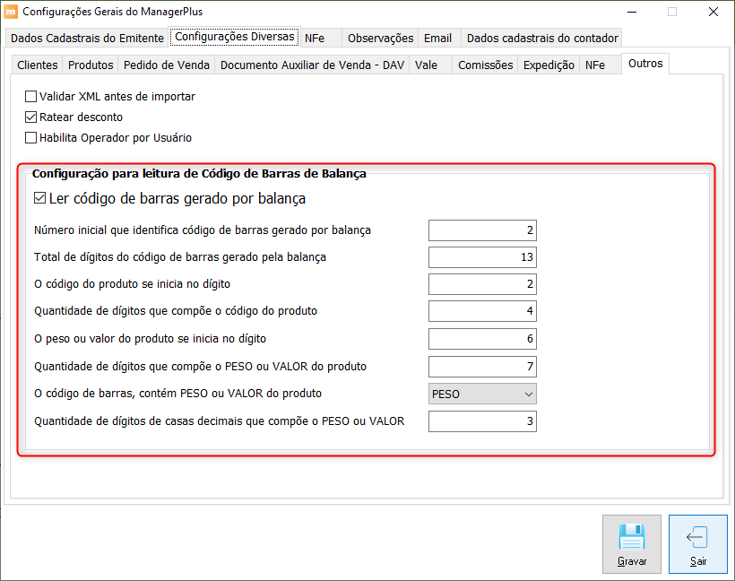 Configurações Diversas