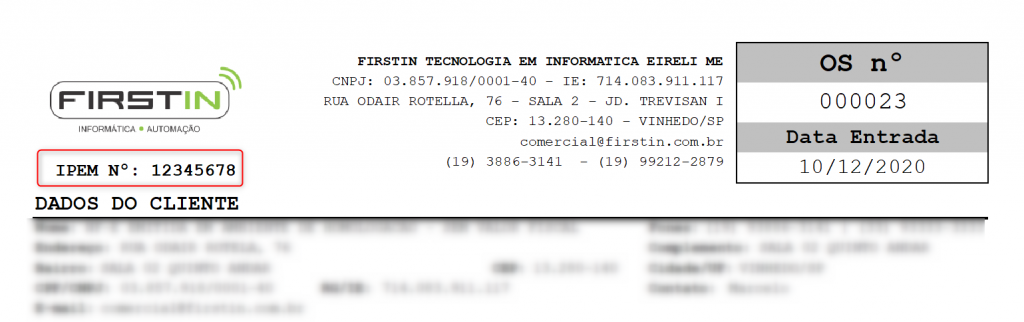 Cabeçalho de exemplo da emissão de uma Ordem de Serviço