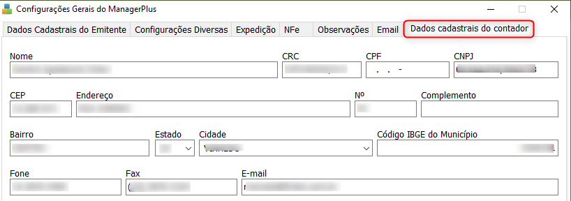 Acessado através do menu Manutenção/Parâmetros