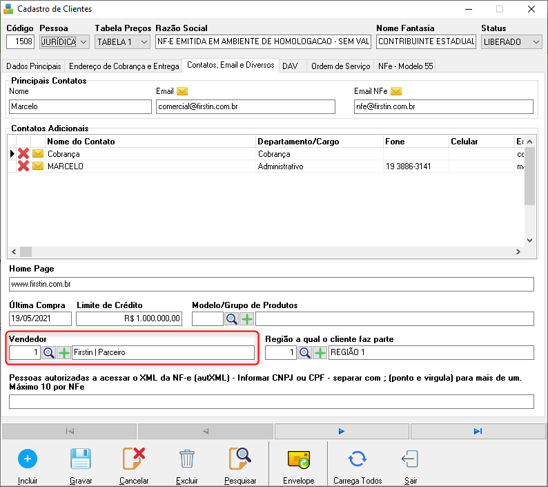 Exemplo de cliente que o vendedor Firstin | Parceiro atende.